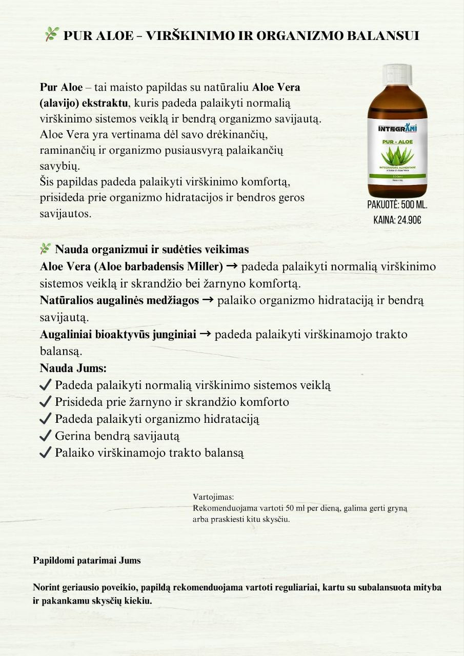 Pur Aloe Aloe Vera gėrimas ingredientai